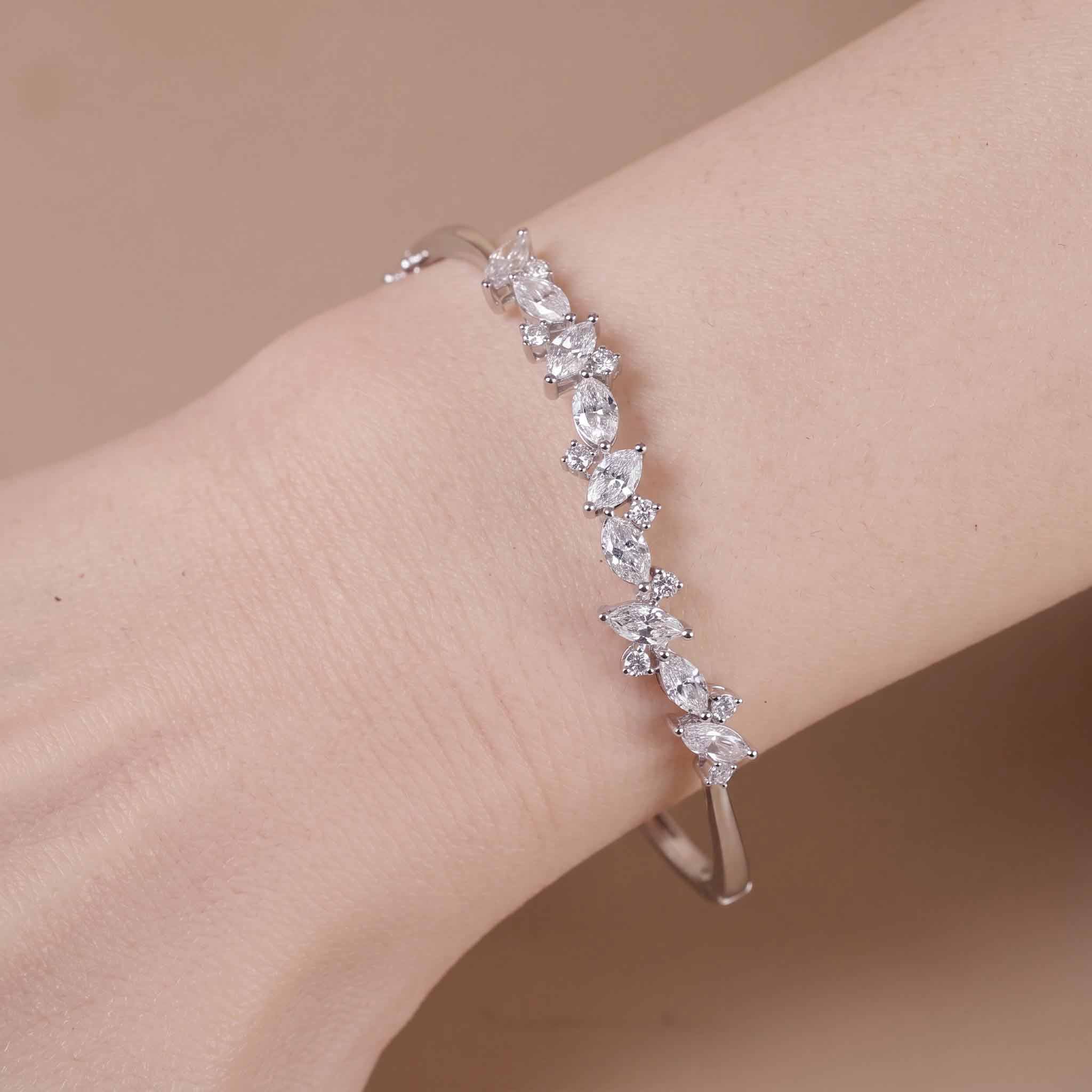 3.51ct Natural Marquise and Round Diamond Bangle in 18K White Gold - JewelryAndStore