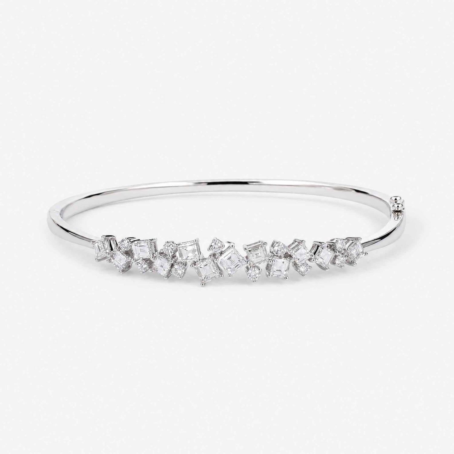 2.91ct Natural Princess and Round Diamond Bangle in 18K White Gold - JewelryAndStore