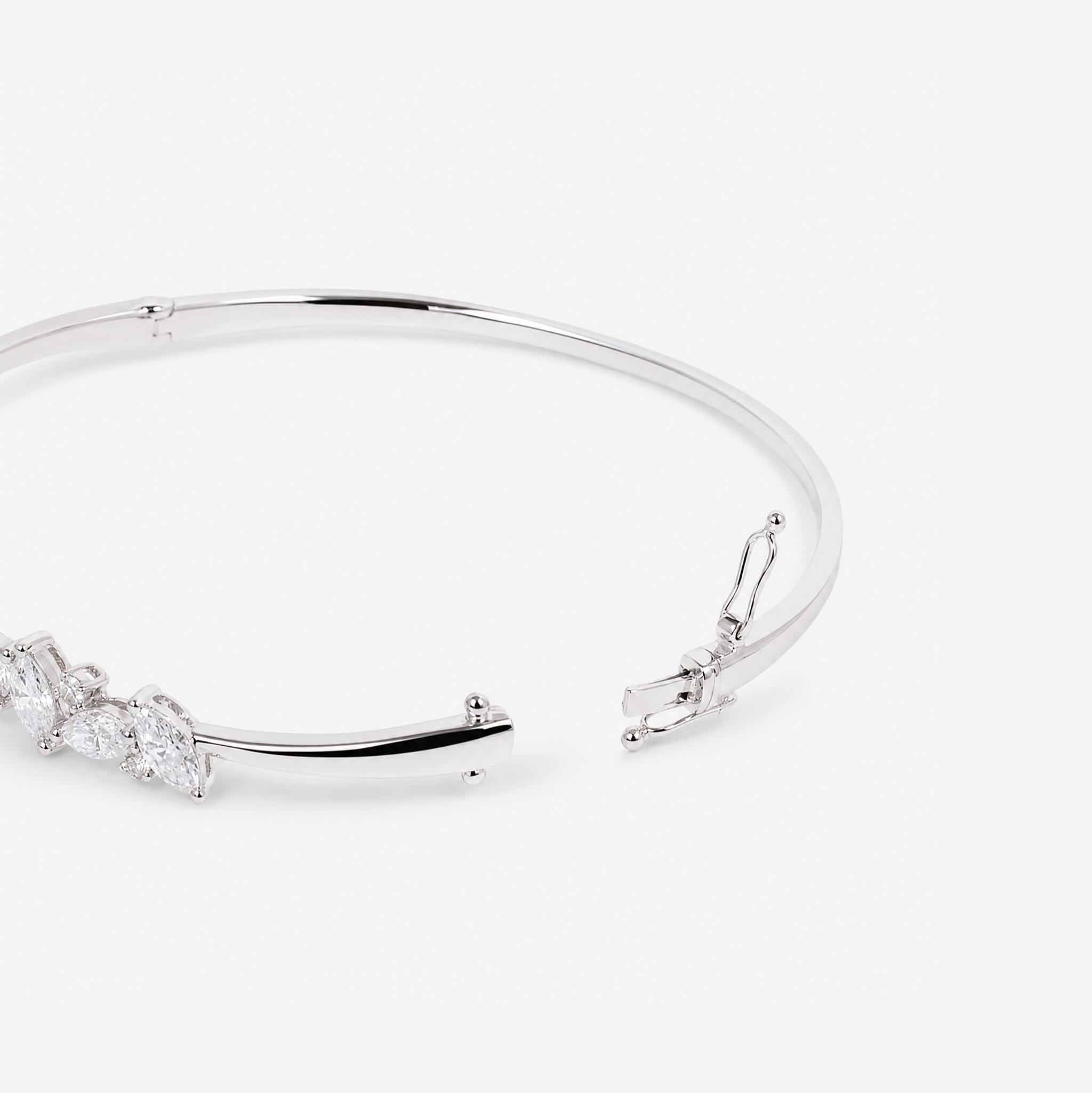 2.91ct Natural Princess and Round Diamond Bangle in 18K White Gold - JewelryAndStore