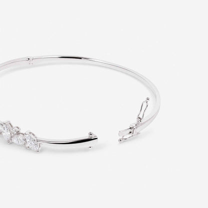2.91ct Natural Princess and Round Diamond Bangle in 18K White Gold - JewelryAndStore