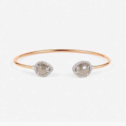 Natural Pear Slice Diamond Halo Open Cuff Bangle in 18K Rose Gold - JewelryAndStore