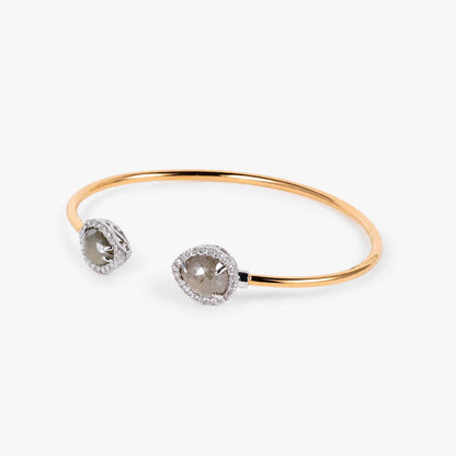Natural Pear Slice Diamond Halo Open Cuff Bangle in 18K Rose Gold - JewelryAndStore