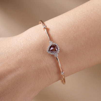 Natural Pear Raw Brown Diamond Halo Open Cuff Bangle in 18K Rose Gold - JewelryAndStore