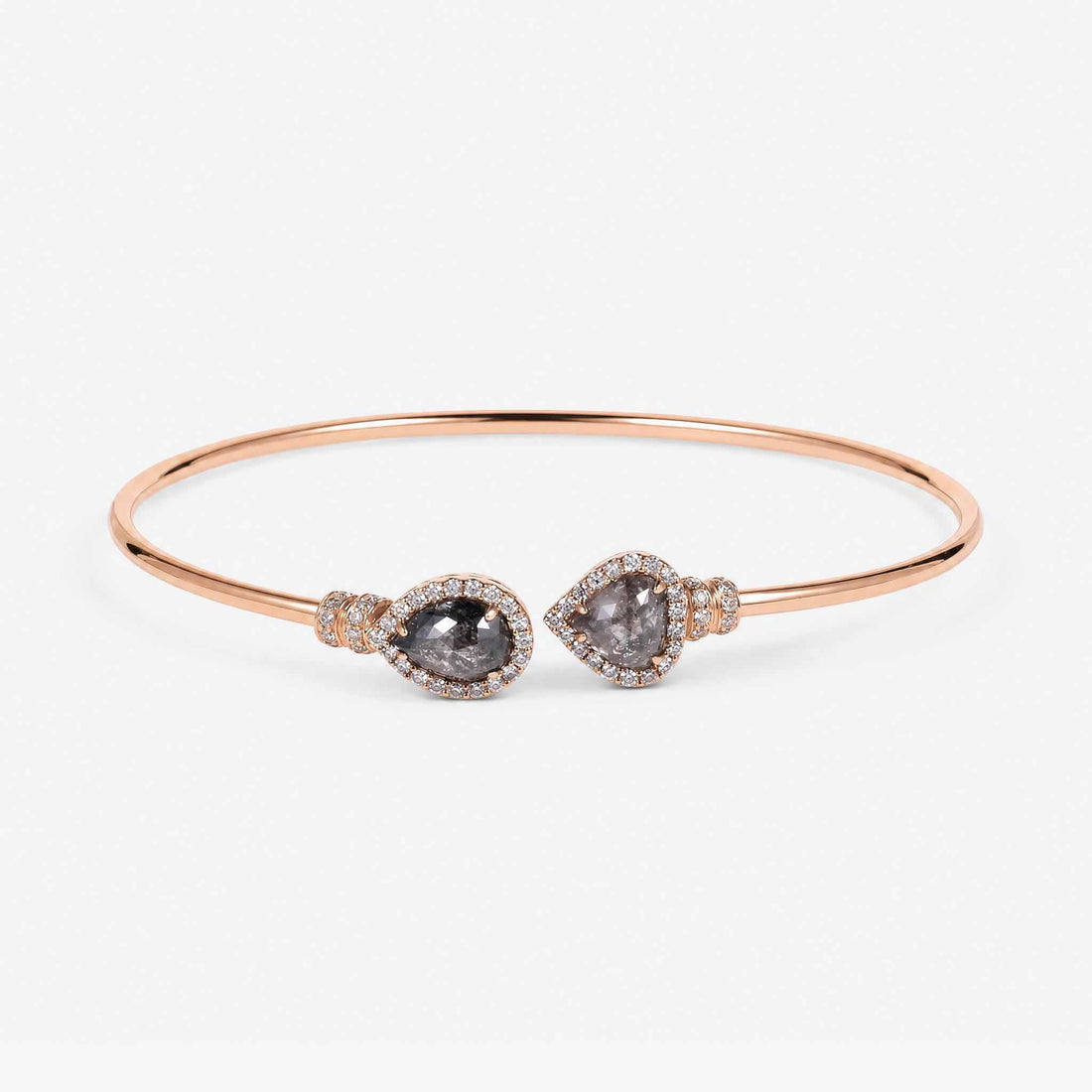 Natural Pear Slice Diamond Double Cluster Open Cuff Bangle in 18K Rose Gold - JewelryAndStore