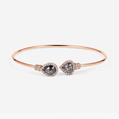 Natural Pear Slice Diamond Double Cluster Open Cuff Bangle in 18K Rose Gold - JewelryAndStore