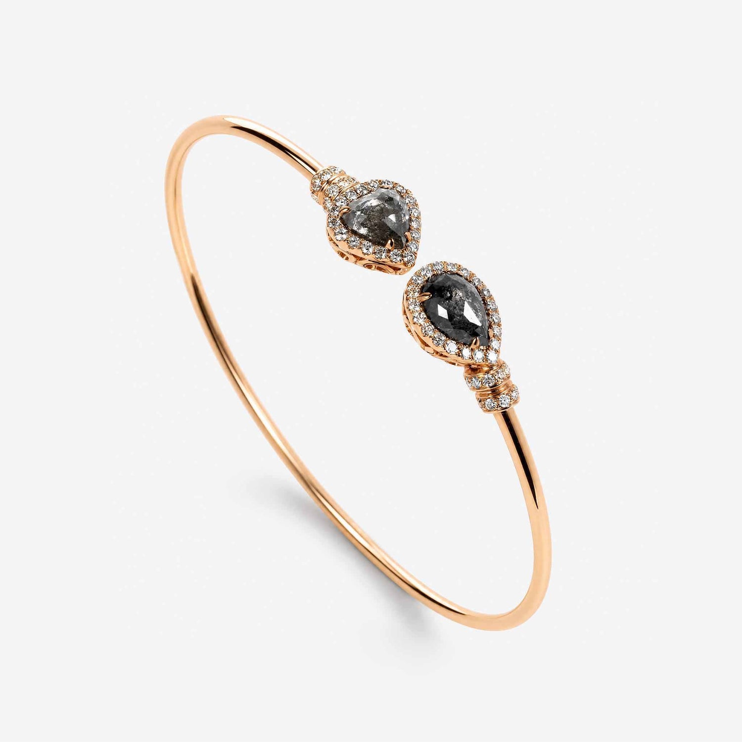 Natural Pear Slice Diamond Double Cluster Open Cuff Bangle in 18K Rose Gold - JewelryAndStore