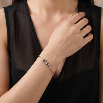 Natural Pear Slice Diamond Double Cluster Open Cuff Bangle in 18K Rose Gold - JewelryAndStore