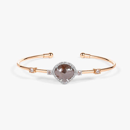 Natural Triangle Slice Diamond Halo Open Cuff Bangle in 18K Rose Gold - JewelryAndStore