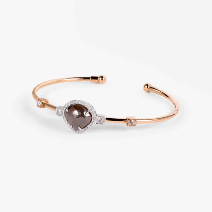 Natural Triangle Slice Diamond Halo Open Cuff Bangle in 18K Rose Gold - JewelryAndStore