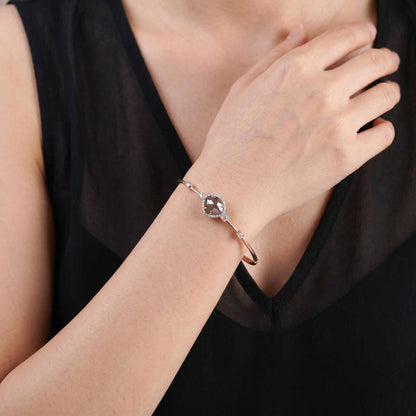 Natural Triangle Slice Diamond Halo Open Cuff Bangle in 18K Rose Gold - JewelryAndStore