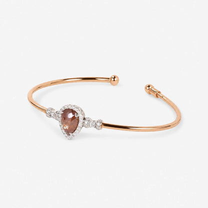 Natural Pear Brown Diamond Double Halo Open Cuff Bangle in 18K Rose Gold - JewelryAndStore