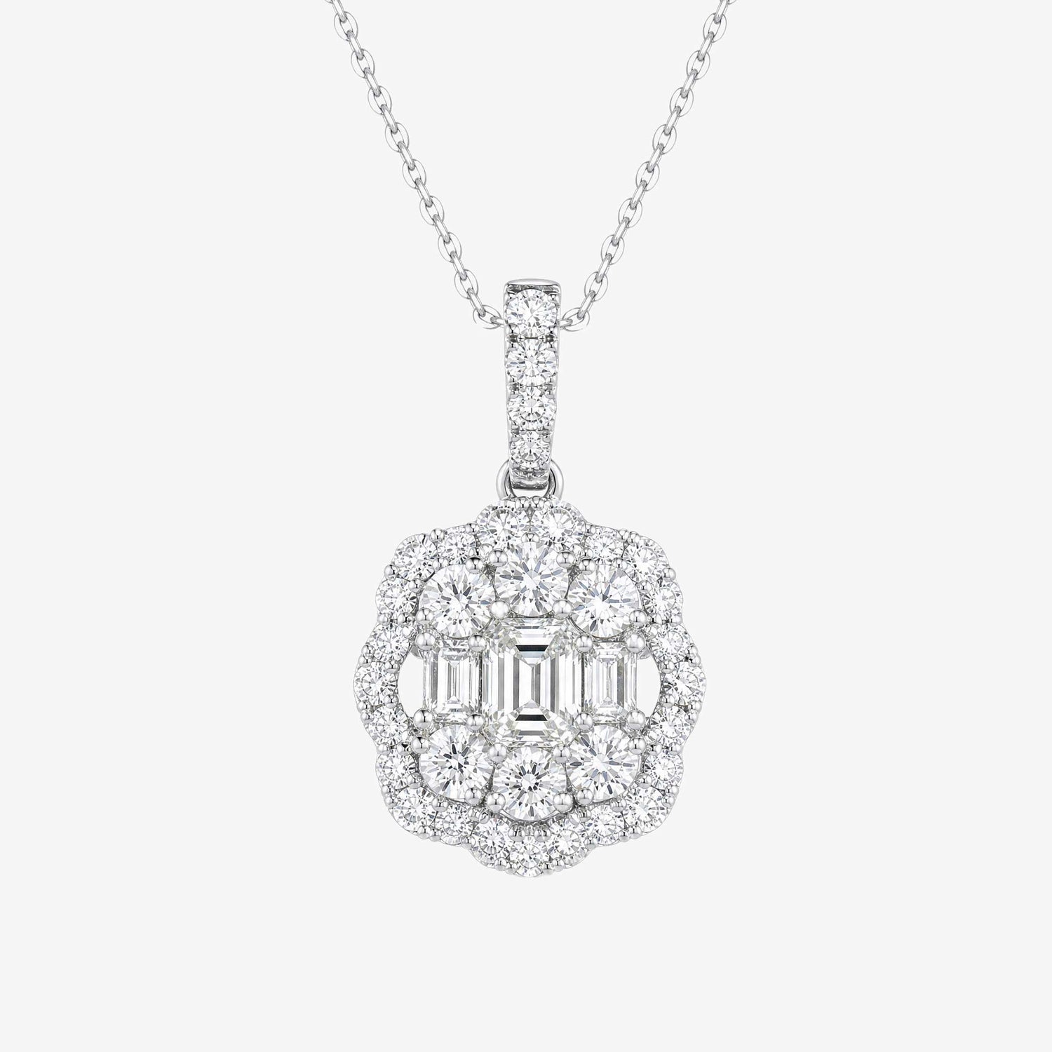 1.43ct Natural Diamond Floral Illusion Pendant in 18K Gold - JewelryandStore