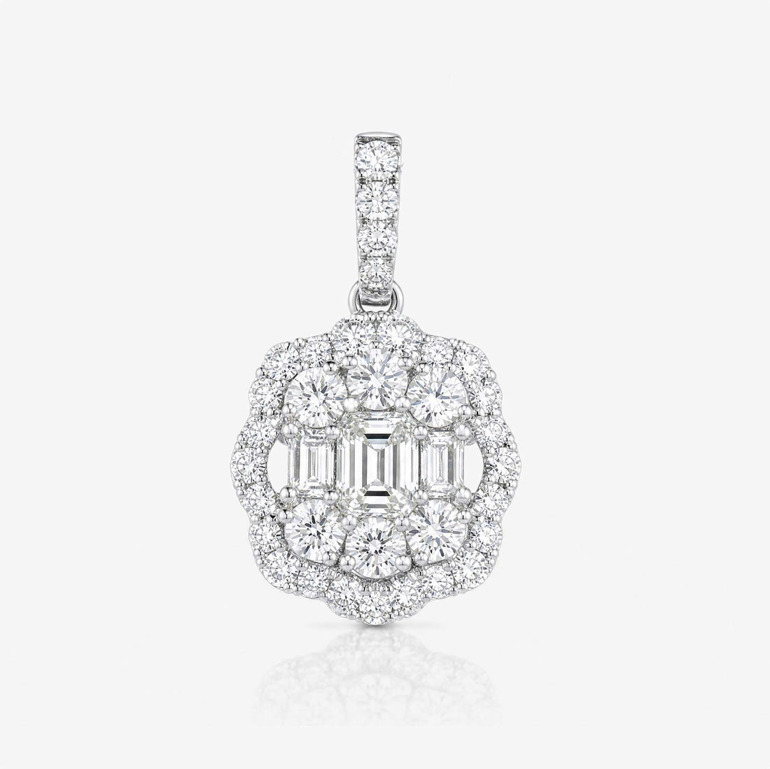 1.43ct Natural Diamond Floral Illusion Pendant in 18K White Gold - JewelryAndStore