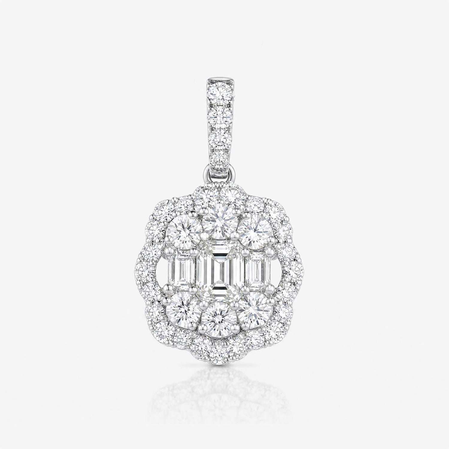 1.43ct Natural Diamond Floral Illusion Pendant in 18K Gold - JewelryandStore