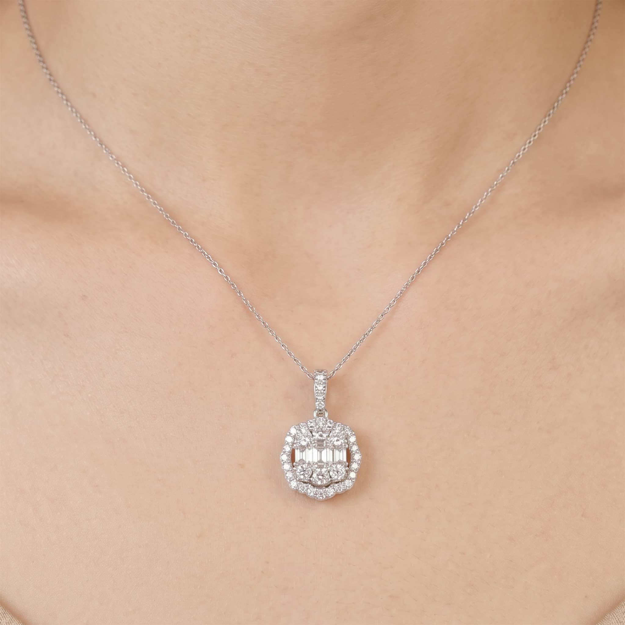 1.43ct Natural Diamond Floral Illusion Pendant in 18K Gold - JewelryandStore