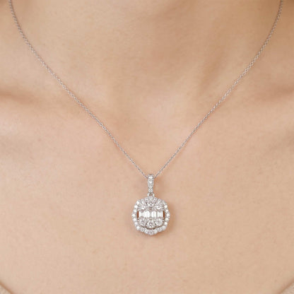 1.43ct Natural Diamond Floral Illusion Pendant in 18K Gold - JewelryandStore