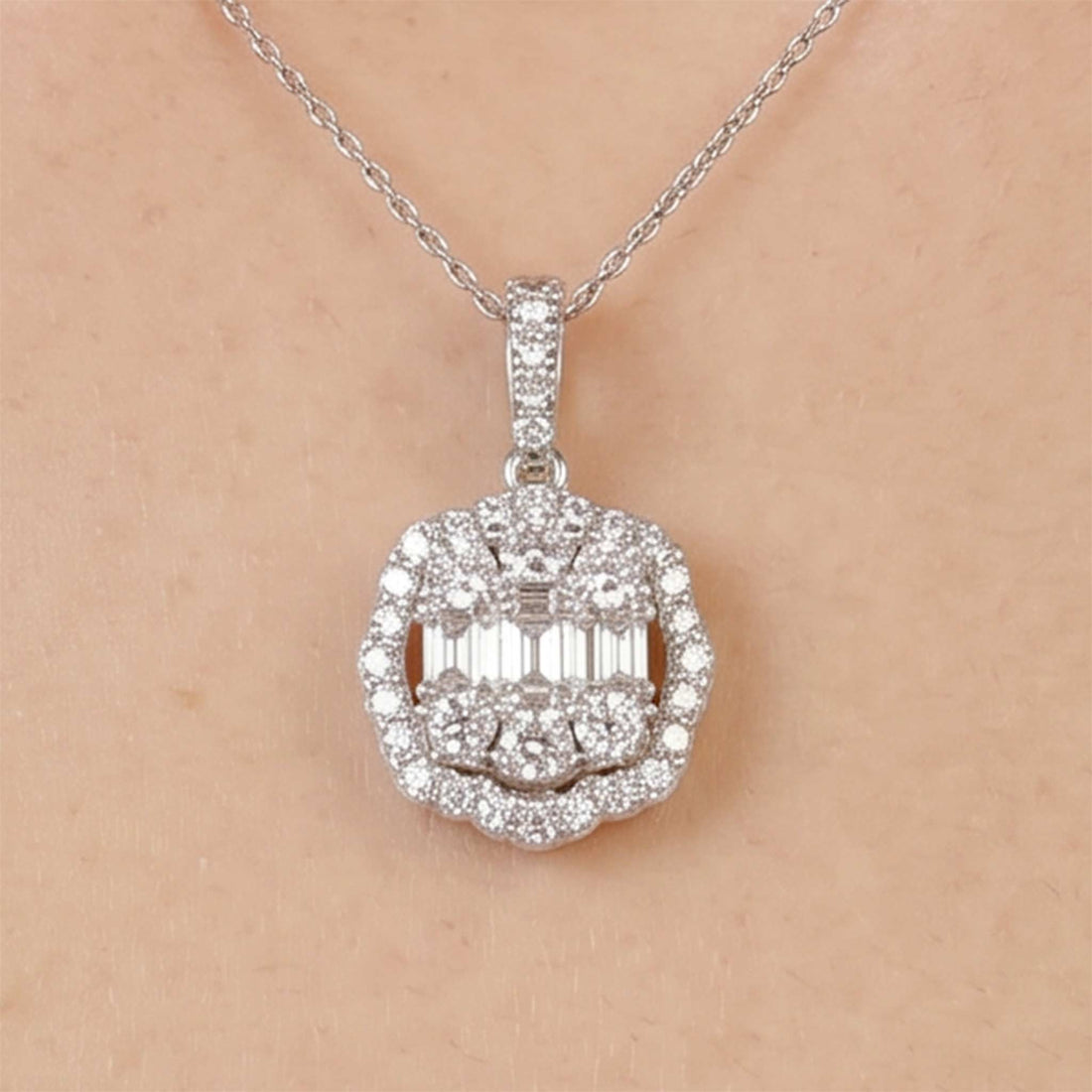 1.43ct Natural Diamond Floral Illusion Pendant in 18K White Gold - JewelryAndStore