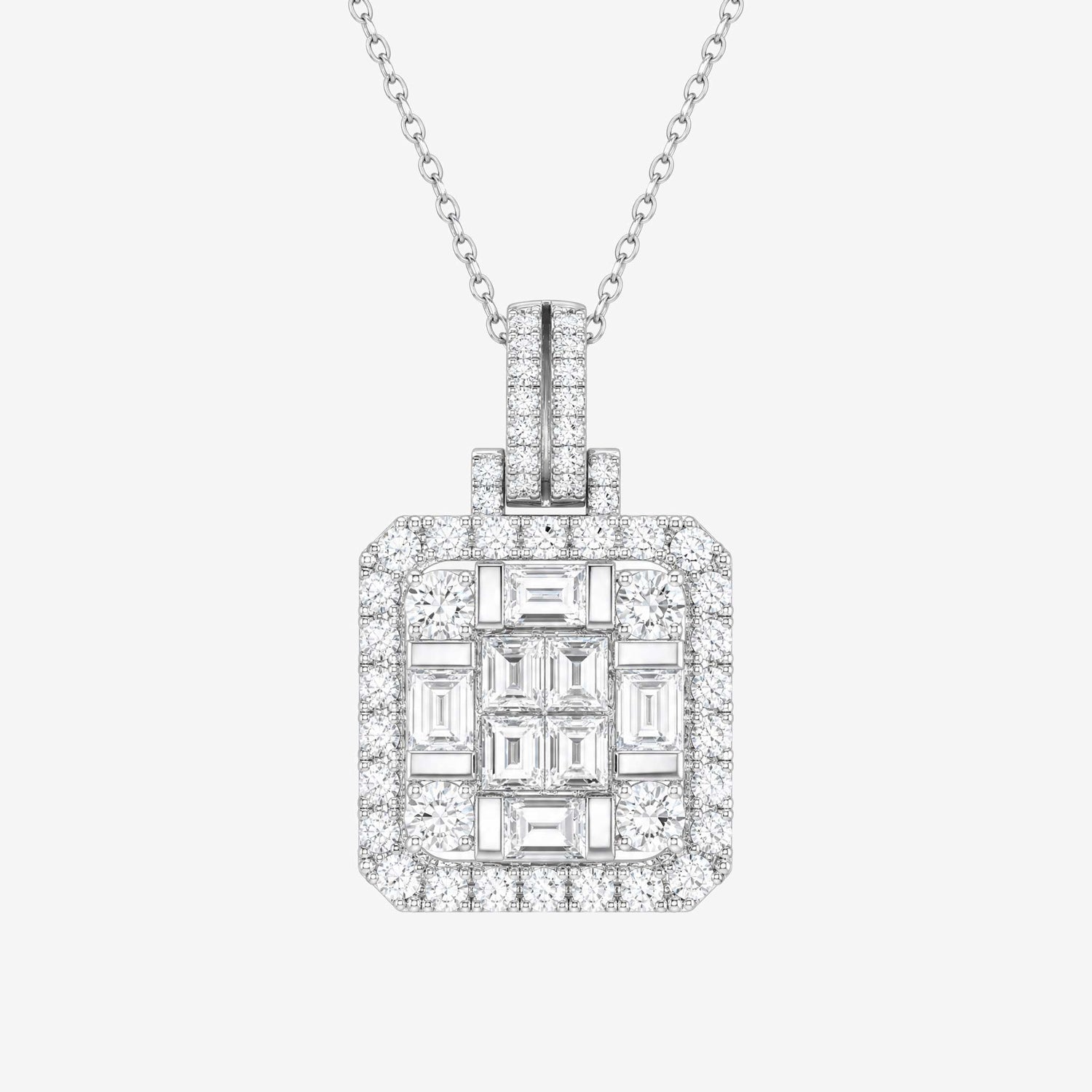 1.40ct Natural Diamond Baguette Illusion Pendant in 18K Gold - JewelryandStore