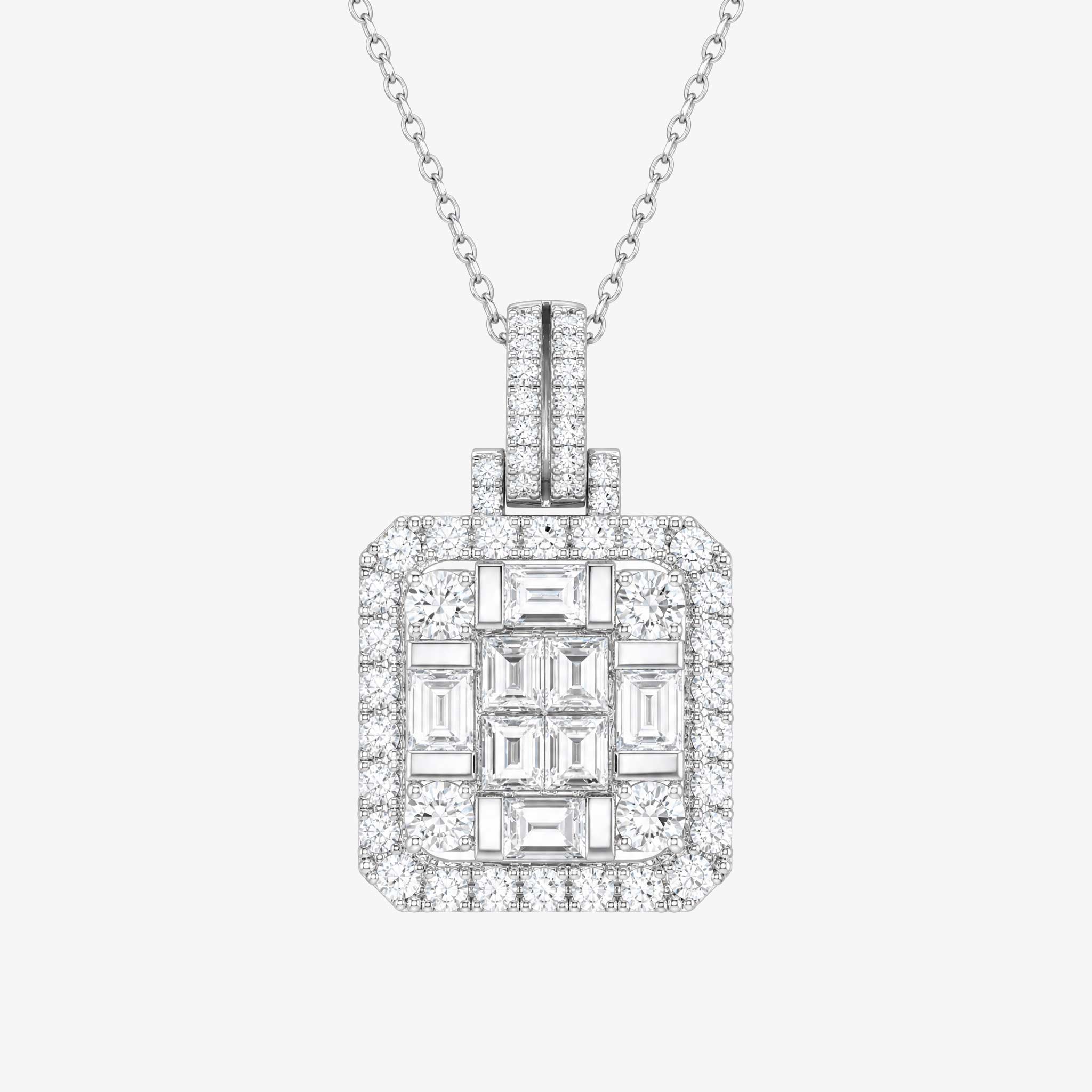 1.40ct Natural Diamond Baguette Illusion Pendant in 18K White Gold - JewelryAndStore
