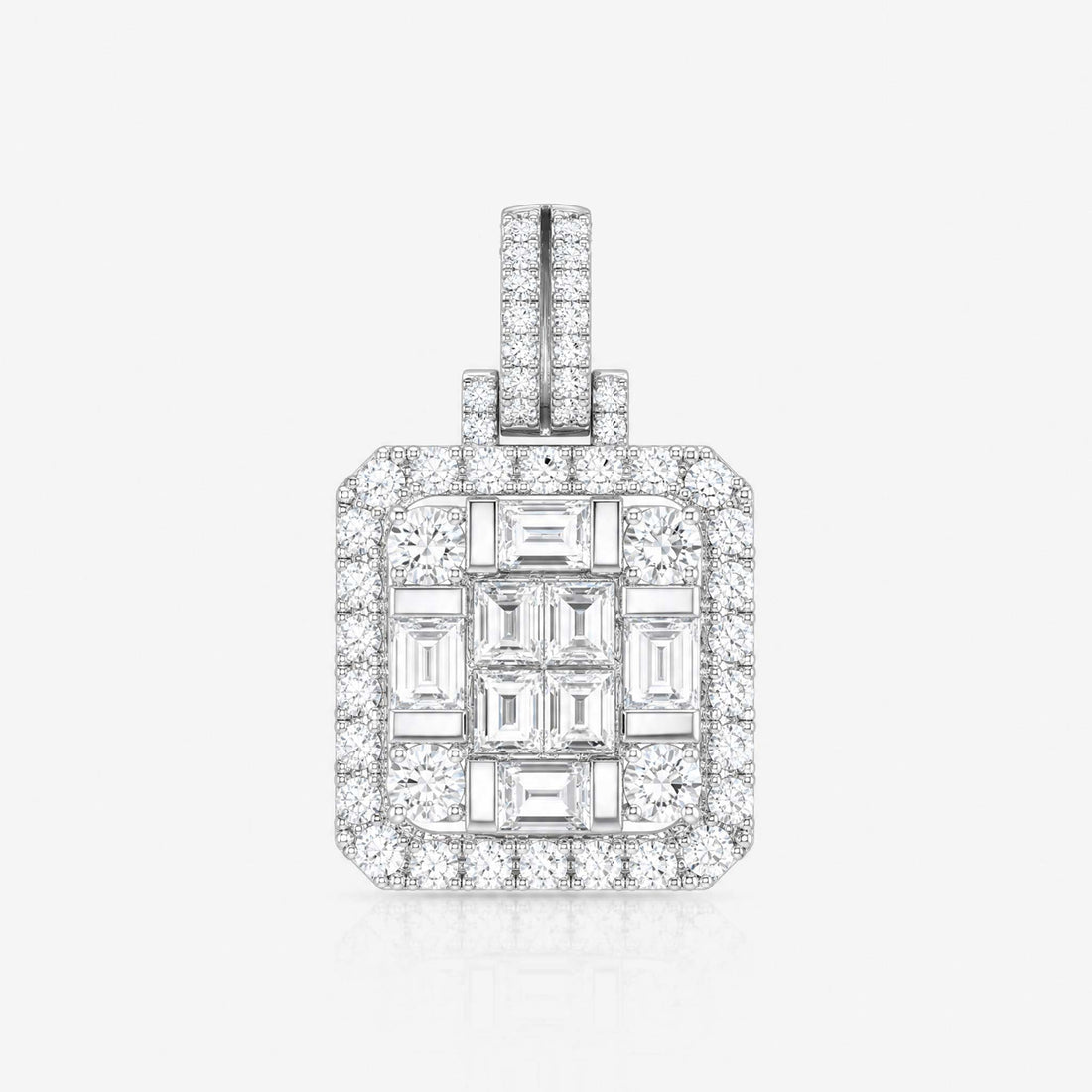 1.40ct Natural Diamond Baguette Illusion Pendant in 18K White Gold - JewelryAndStore