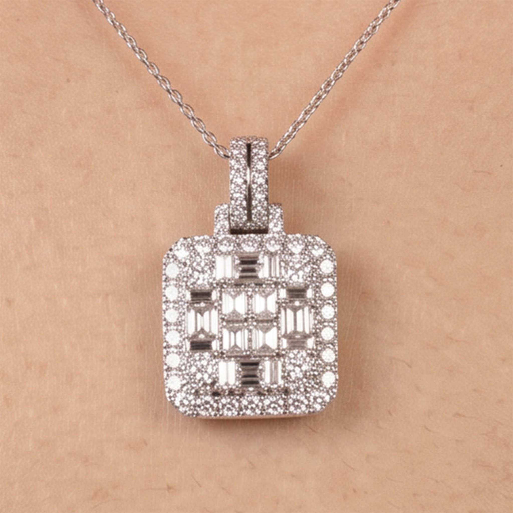 1.40ct Natural Diamond Baguette Illusion Pendant in 18K Gold - JewelryandStore