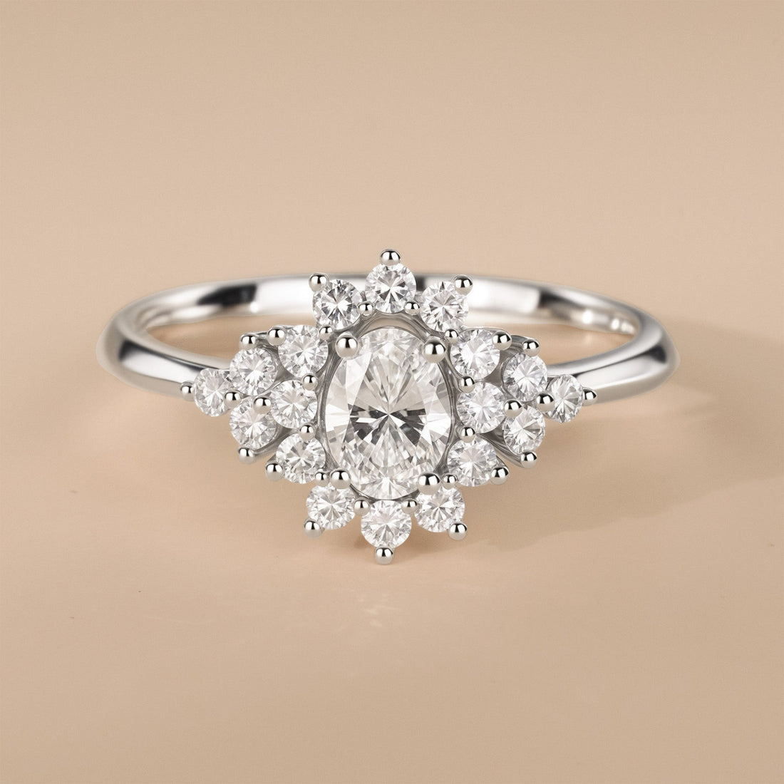 0.33ct.tw. Oval Diamond Floral Halo Ring in 18K White Gold - Jewelry And Store