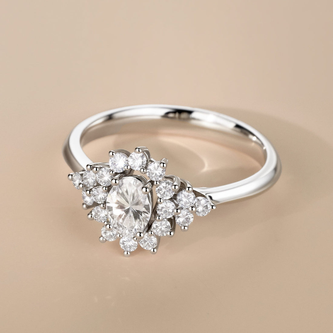 0.33ct.tw. Oval Diamond Floral Halo Ring in 18K White Gold - Jewelry And Store