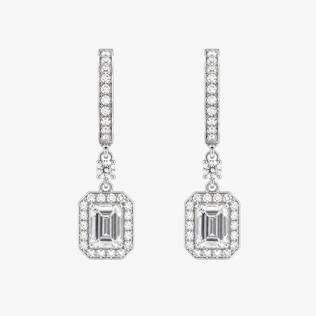 0.27ctw Natural Emerald Cut Diamond Drop Earrings in 18K White Gold - JewelryAndStore