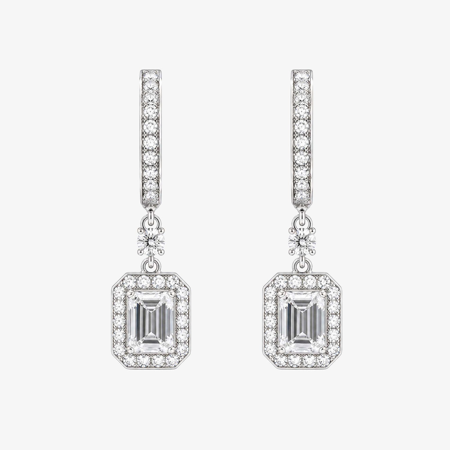 0.27ctw Natural Emerald Cut Diamond Drop Earrings in 18K White Gold - JewelryandStore