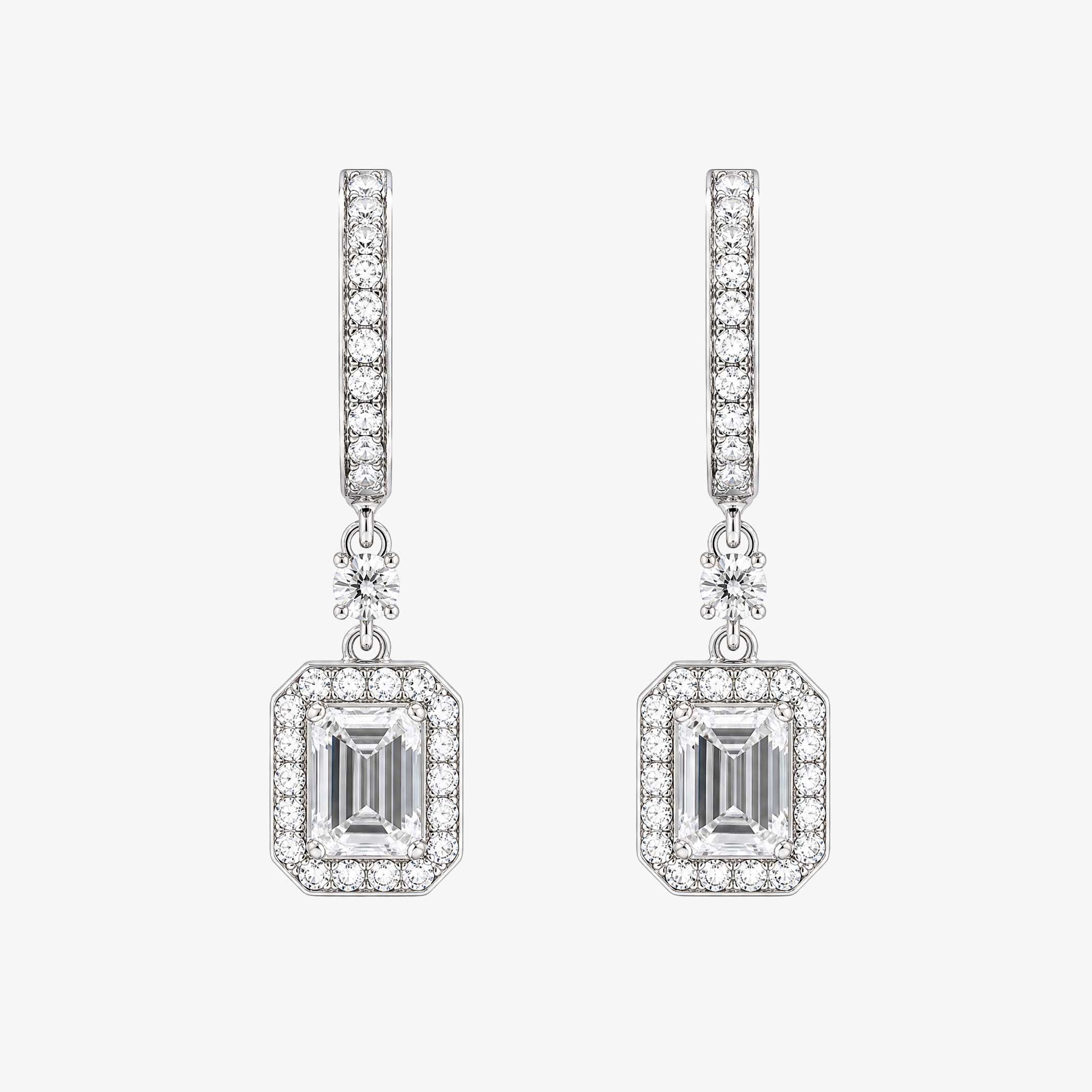 0.27ctw Natural Emerald Cut Diamond Drop Earrings in 18K White Gold - JewelryandStore
