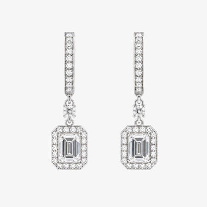 0.27ctw Natural Emerald Cut Diamond Drop Earrings in 18K White Gold - JewelryandStore