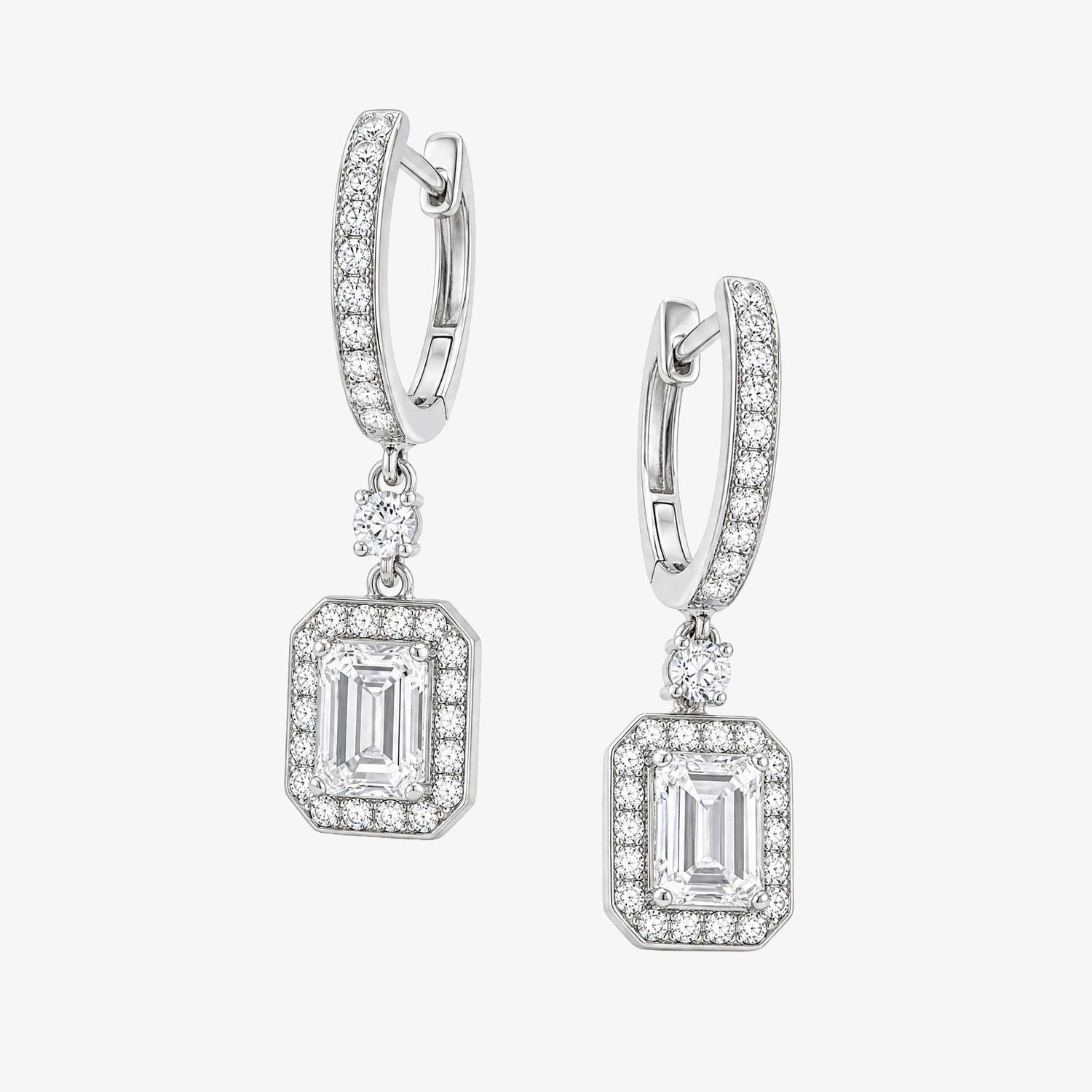 0.27ctw Natural Emerald Cut Diamond Drop Earrings in 18K White Gold - JewelryandStore