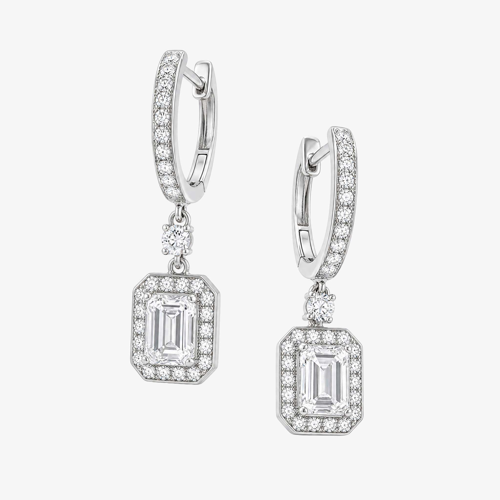 0.27ctw Natural Emerald Cut Diamond Drop Earrings in 18K White Gold - JewelryandStore