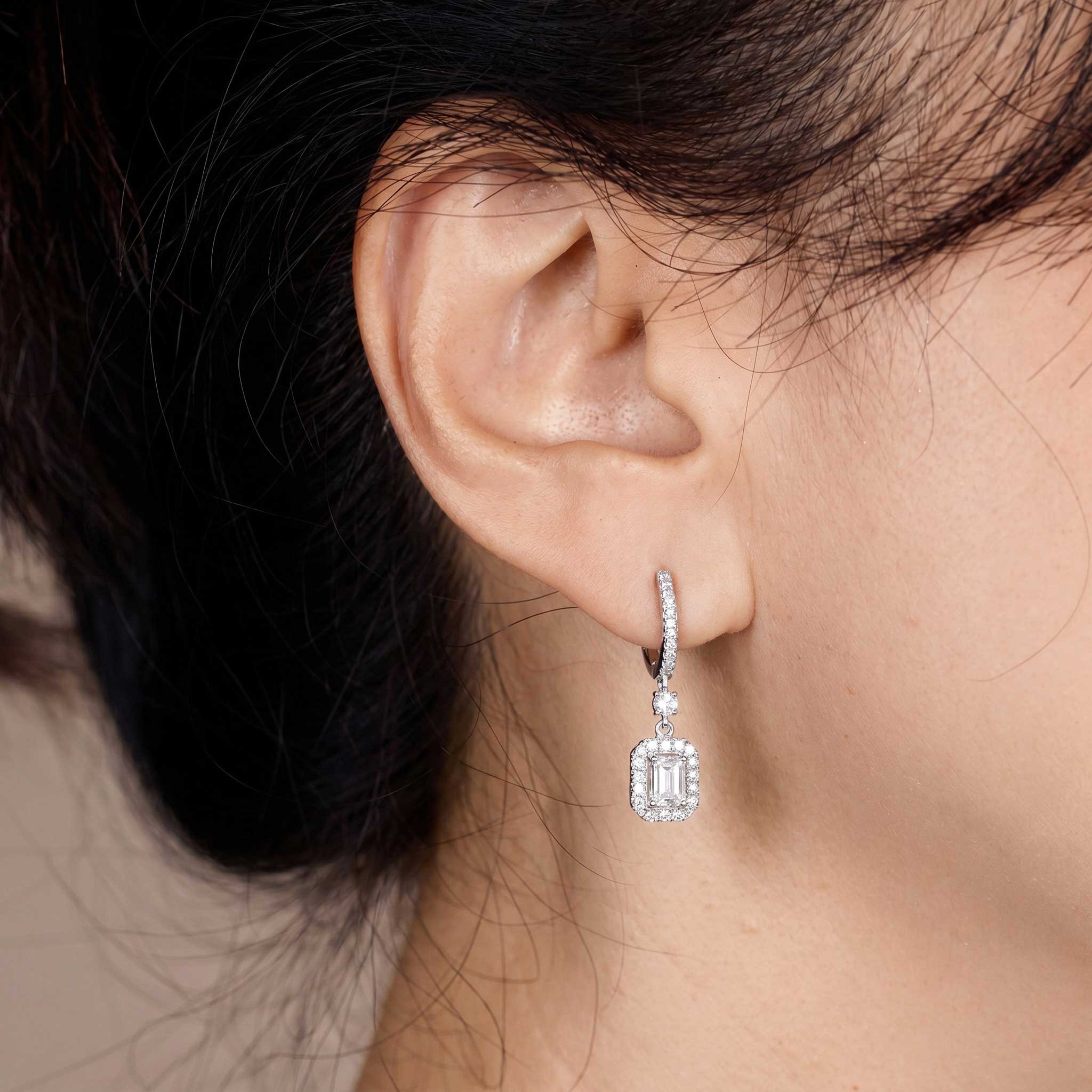 0.27ctw Natural Emerald Cut Diamond Drop Earrings in 18K White Gold - JewelryandStore