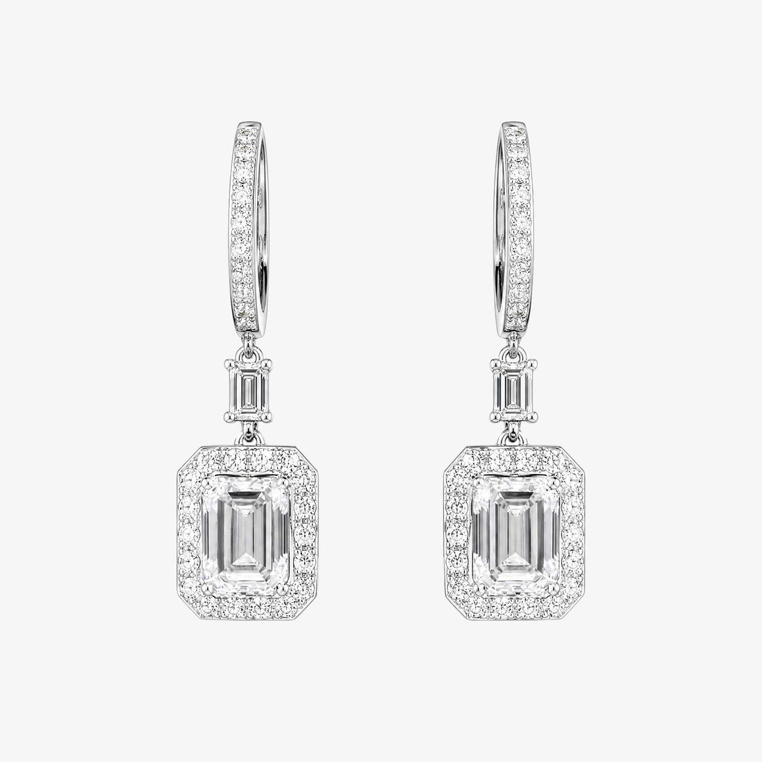 1.00ctw Natural Emerald Cut Diamond Drop Earrings in 18K White Gold - JewelryAndStore