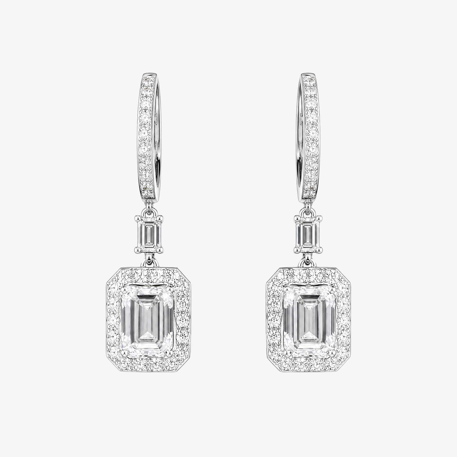 1.00ctw Natural Emerald Cut Diamond Drop Earrings in 18K White Gold - JewelryandStore