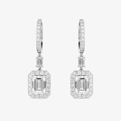 1.00ctw Natural Emerald Cut Diamond Drop Earrings in 18K White Gold - JewelryandStore