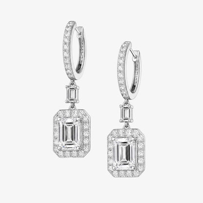 1.00ctw Natural Emerald Cut Diamond Drop Earrings in 18K White Gold - JewelryandStore