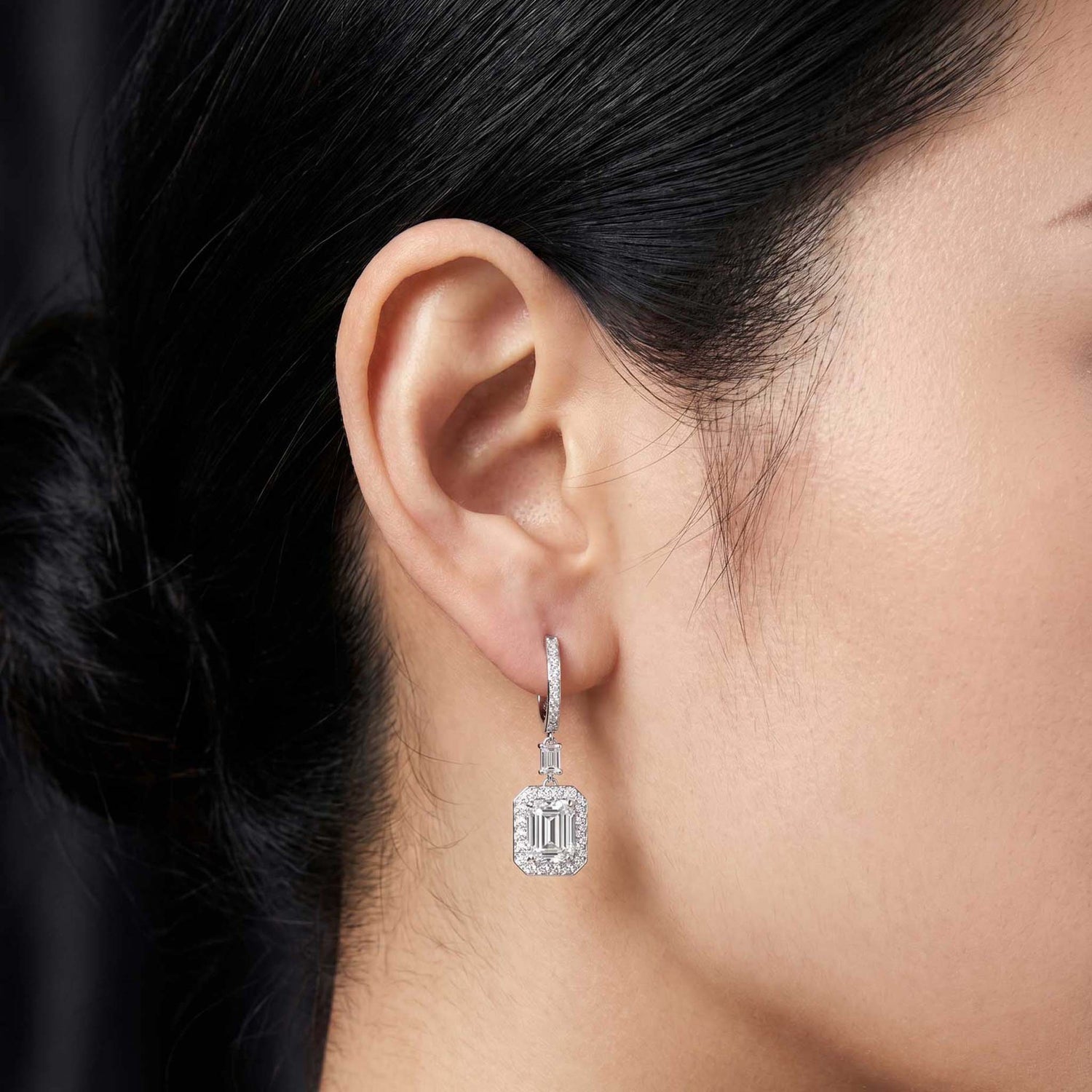 1.00ctw Natural Emerald Cut Diamond Drop Earrings in 18K White Gold - JewelryandStore