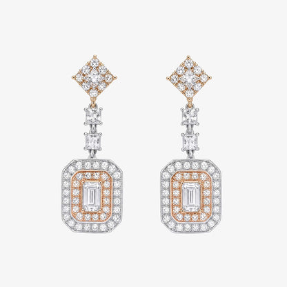 0.88 ctw Natural Emerald Cut Diamond Drop Earrings in 18K Two-Tone Gold