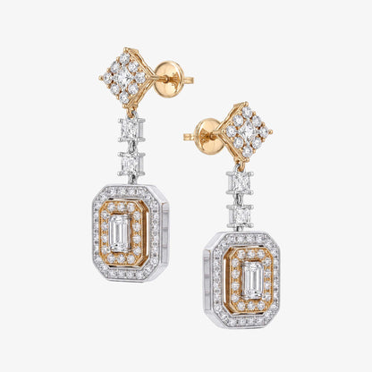 0.88 ctw Natural Emerald Cut Diamond Drop Earrings in 18K Two-Tone Gold