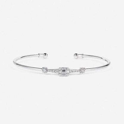 Natural Mixed Cut Diamond Cluster Open Cuff Bangle in 18K White Gold - JewelryAndStore
