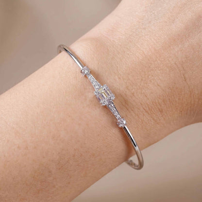 Natural Mixed Cut Diamond Cluster Open Cuff Bangle in 18K White Gold - JewelryAndStore