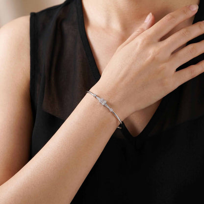 Natural Mixed Cut Diamond Cluster Open Cuff Bangle in 18K White Gold - JewelryAndStore