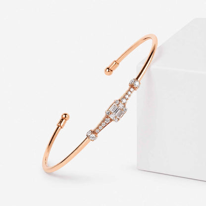 Natural Mixed Cut Diamond Cluster Open Cuff Bangle in 18K Rose Gold - JewelryAndStore