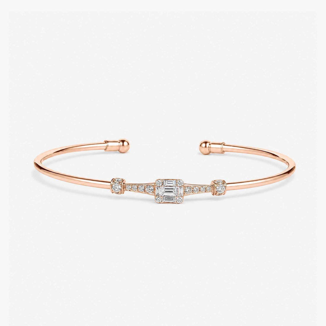 Natural Mixed Cut Diamond Cluster Open Cuff Bangle in 18K Rose Gold - JewelryAndStore