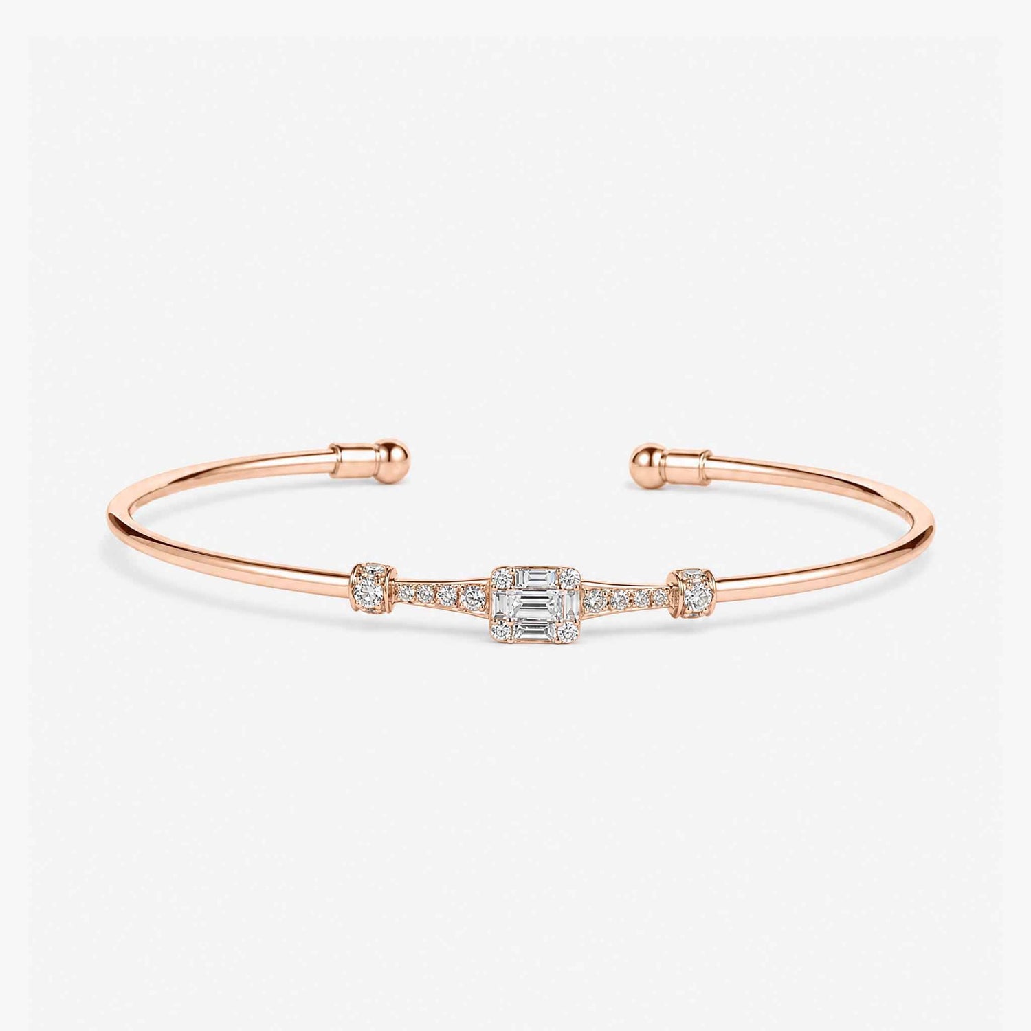 Natural Mixed Cut Diamond Cluster Open Cuff Bangle in 18K Rose Gold - JewelryAndStore