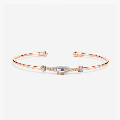 Natural Mixed Cut Diamond Cluster Open Cuff Bangle in 18K Rose Gold - JewelryAndStore