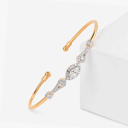 Natural Marquise and Round Diamond Halo Open Cuff Bangle in 18K Rose Gold - JewelryAndStore