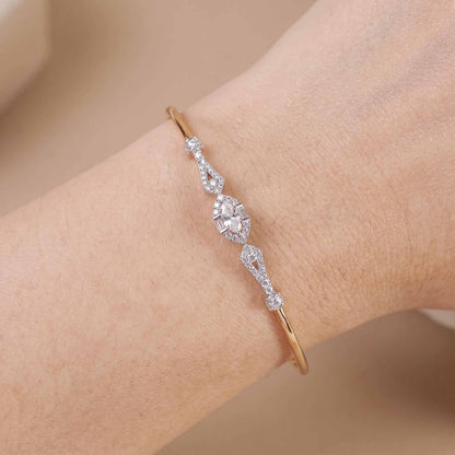 Natural Marquise and Round Diamond Halo Open Cuff Bangle in 18K Rose Gold - JewelryAndStore